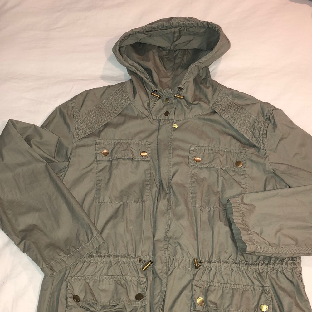 Michael by Michael Kors green rain coat with hood